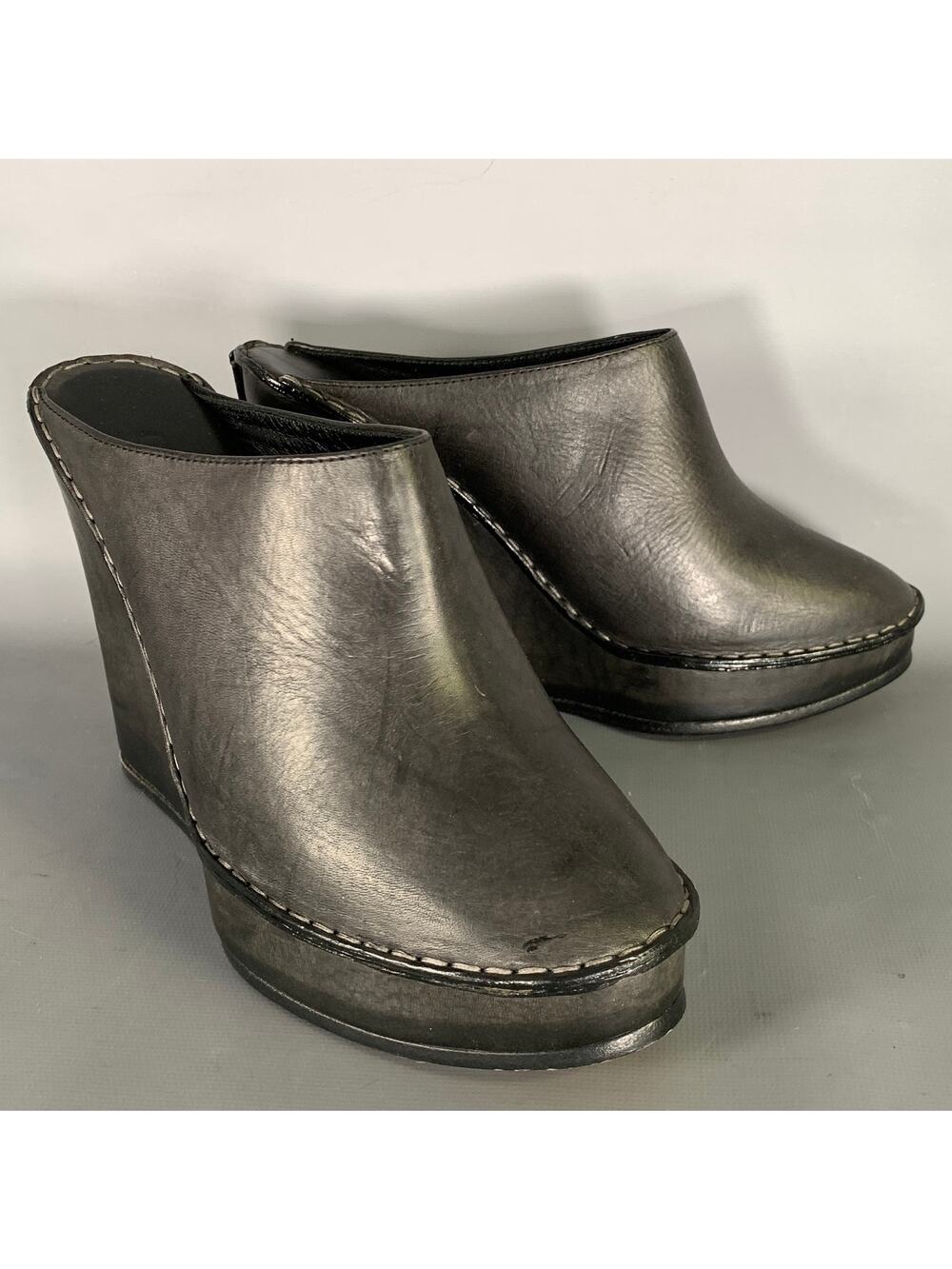 CHLOE Size 10 Black Leather Mules Wedges